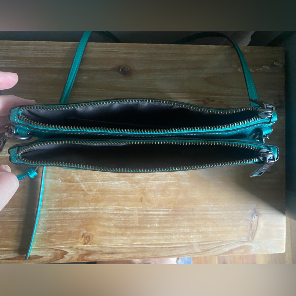 Coach Metallic Teal Pebble Leather Crossbody - Picture 5 of 16